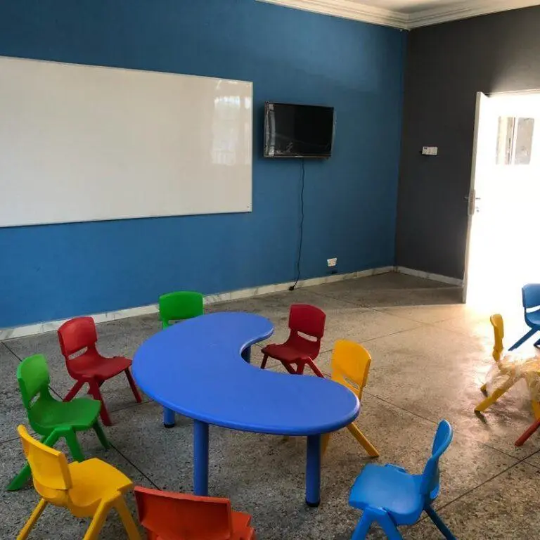 A colourful Early Years classroom with activity tables